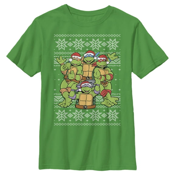 Boy's Teenage Mutant Ninja Turtles Ugly Christmas Sweater  Graphic Tee Kelly Green X Large