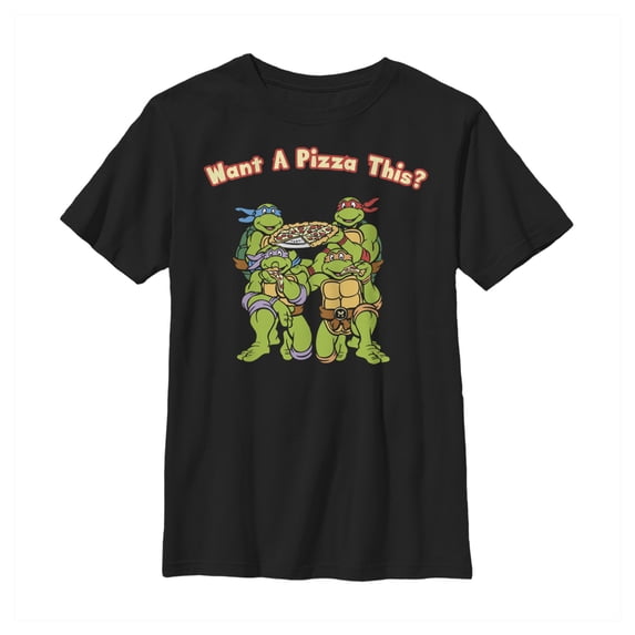 Boy's Teenage Mutant Ninja Turtles Want a Pizza This? Graphic Tee Black Large