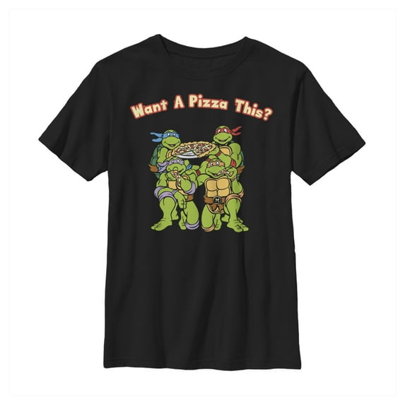 Boy's Teenage Mutant Ninja Turtles Want a Pizza This? Graphic Tee Black X Large