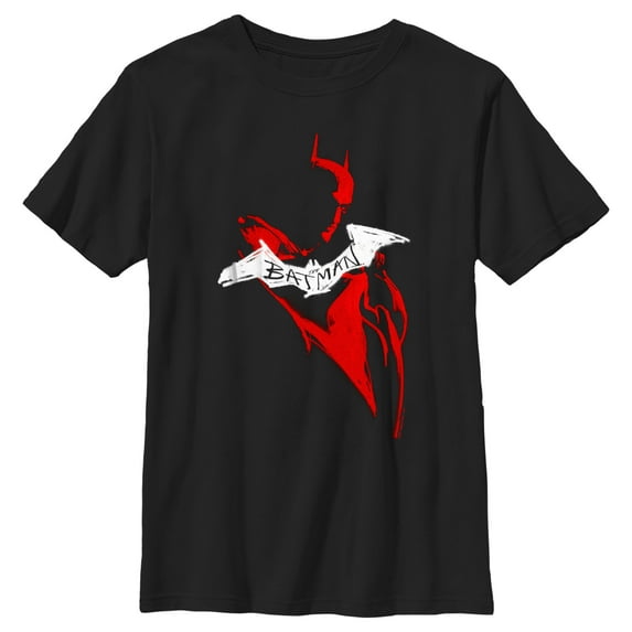 Boy's The Batman Artistic Red & White Graffiti Graphic Tee Black Small