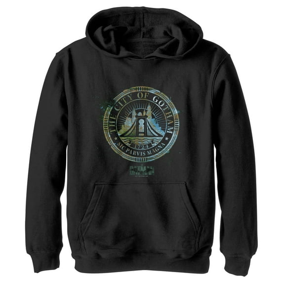 Boy's The Batman City of Gotham Pull Over Hoodie Black Large