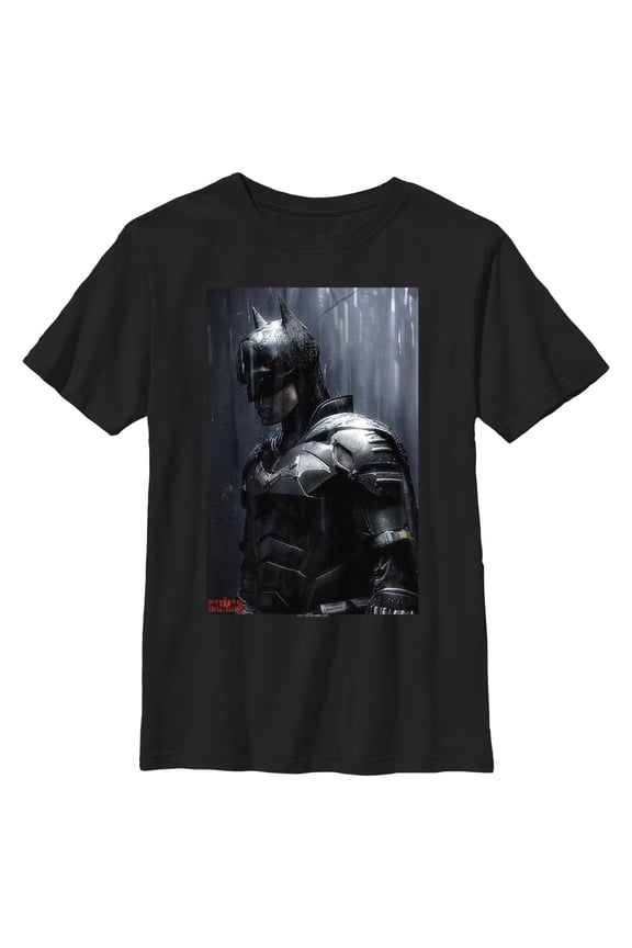 Boy's The Batman In the Rain Poster Graphic Tee Black Large