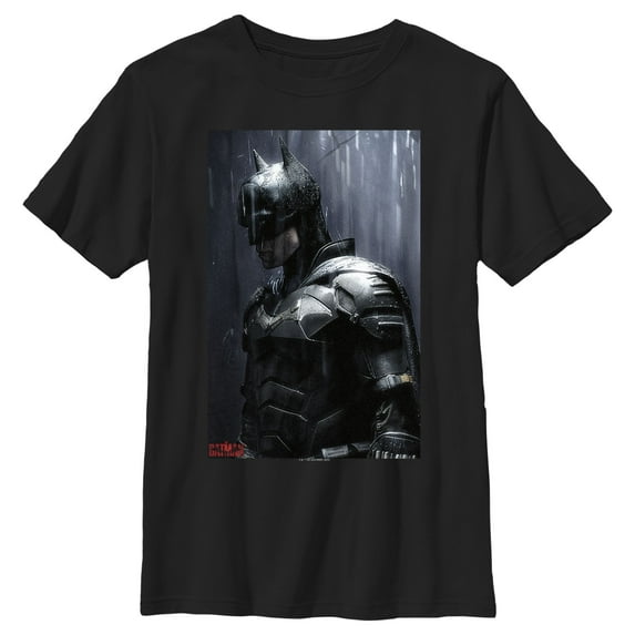 Boy's The Batman In the Rain Poster Graphic Tee Black X Small