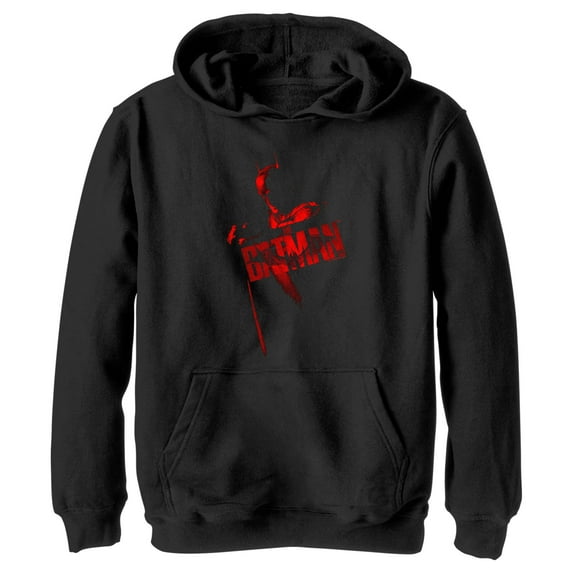 Boy's The Batman Red Shadows Pull Over Hoodie Black Large