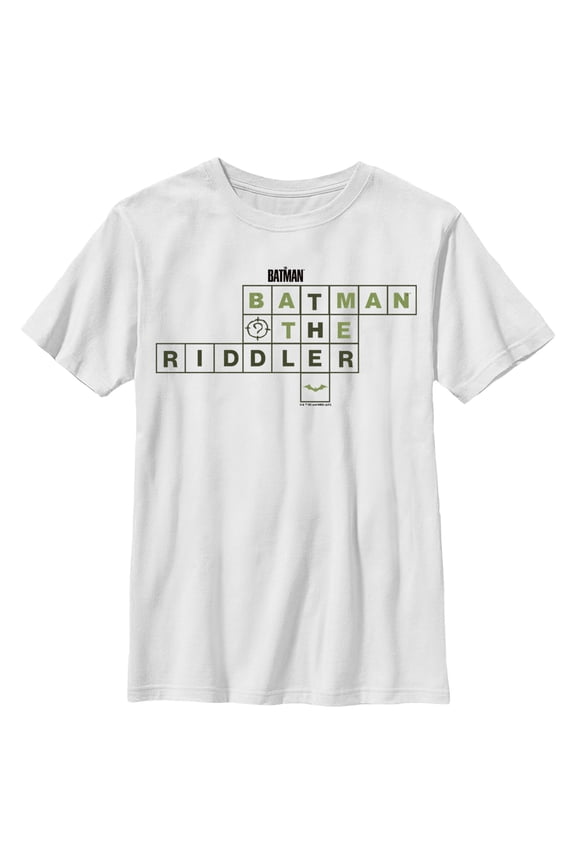 Boy's The Batman Riddler Crossword Puzzle Graphic Tee White Medium