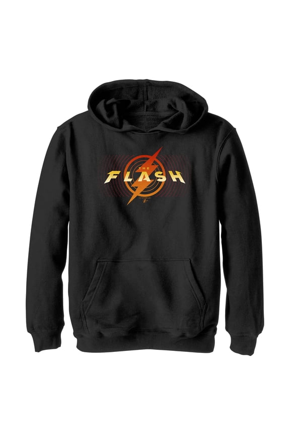 Boy's The Flash Animated Yellow Logo  Pull Over Hoodie Black Small