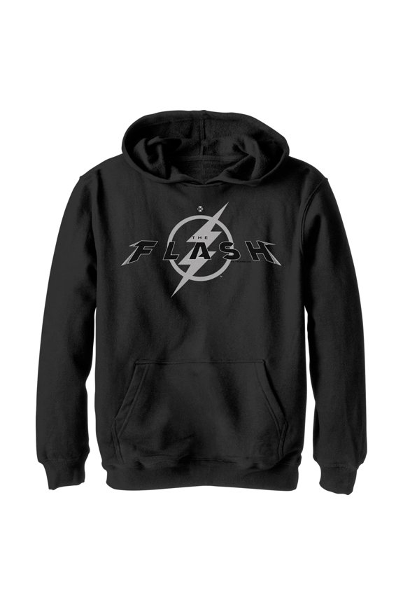Boy's The Flash Black Official Logo  Pull Over Hoodie Black Small