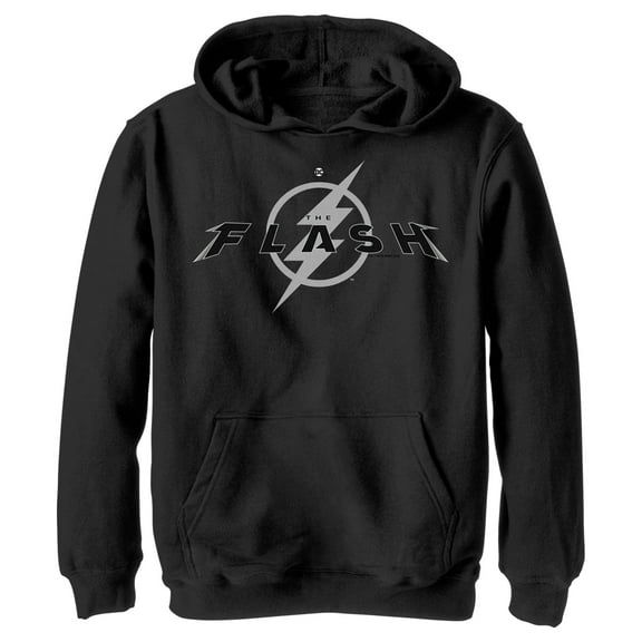 Boy's The Flash Black Official Logo  Pull Over Hoodie Black X Large
