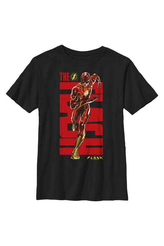 Boy's The Flash Bold Red Logo Superhero Graphic Tee Black Small