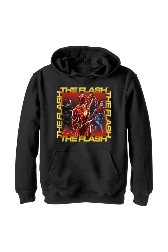 Boy's The Flash Boxed Superheroes Pull Over Hoodie Black X Large