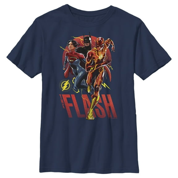 Boy's The Flash Distressed Superheroes Team Graphic Tee Navy Blue X Small