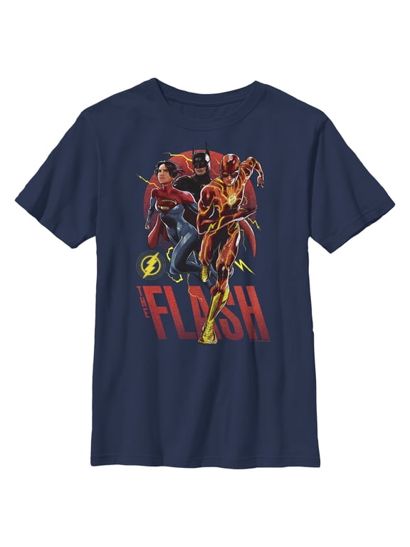 Boy's The Flash Distressed Superheroes Team Graphic Tee Navy Blue X Small