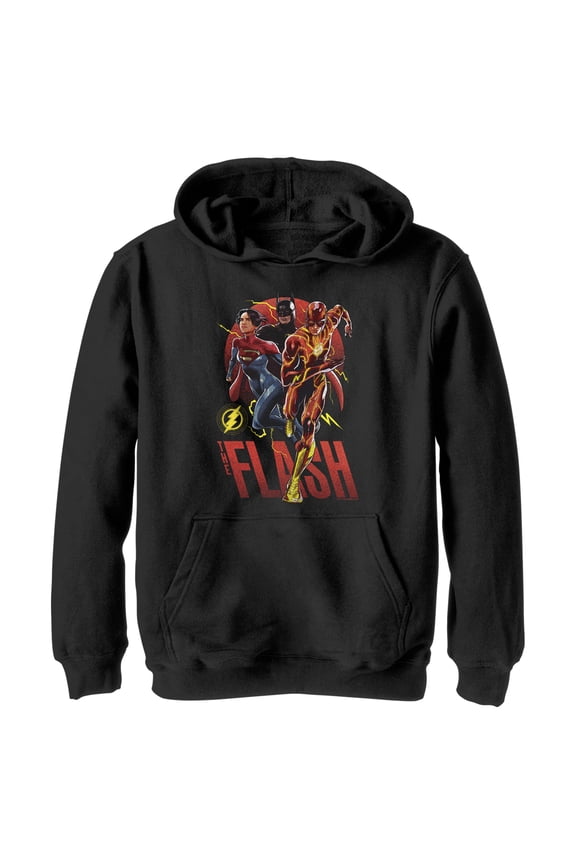 Boy's The Flash Distressed Superheroes Team Pull Over Hoodie Black X Large