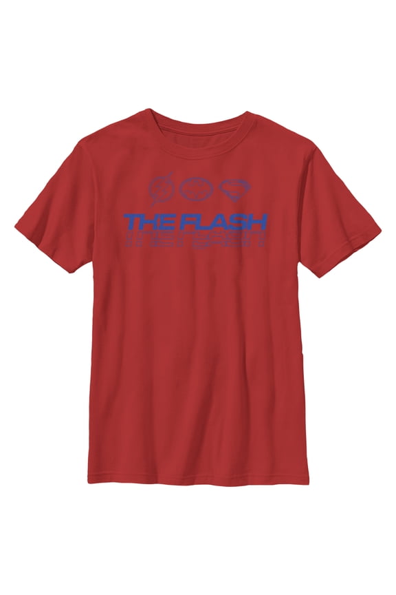 Boy's The Flash Heroes Classic Blue Emblems Graphic Tee Red Medium