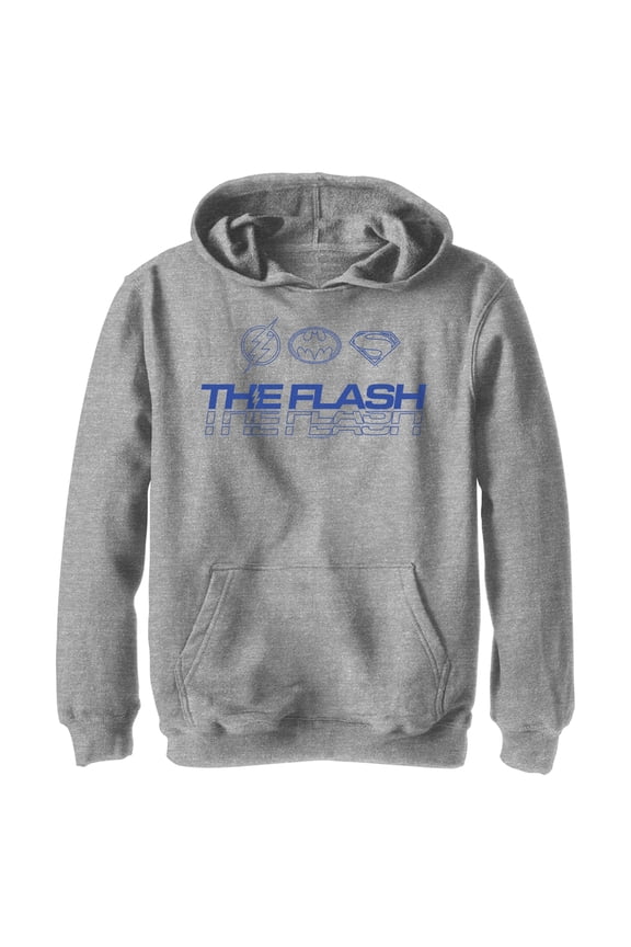 Boy's The Flash Heroes Classic Blue Emblems Pull Over Hoodie Athletic Heather Medium