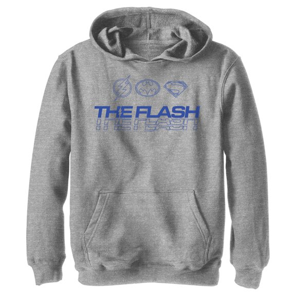 Boy's The Flash Heroes Classic Blue Emblems Pull Over Hoodie Athletic Heather Medium