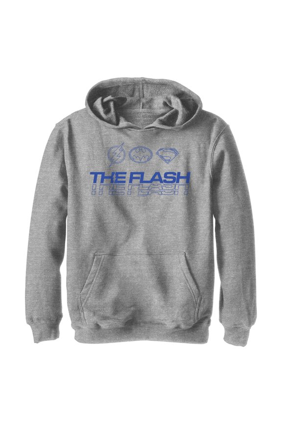 Boy's The Flash Heroes Classic Blue Emblems Pull Over Hoodie Athletic Heather Small