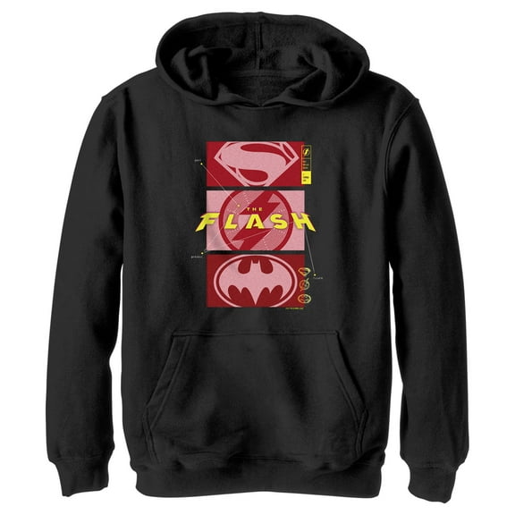 Boy's The Flash Justice Heroes Logo  Pull Over Hoodie Black Medium