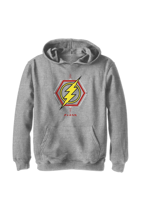 Boy's The Flash Lightning Tech Logo Pull Over Hoodie Athletic Heather Medium