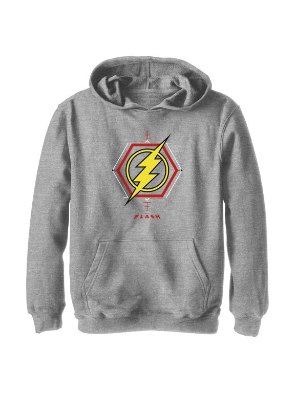 Boy's The Flash Lightning Tech Logo Pull Over Hoodie Athletic Heather Medium