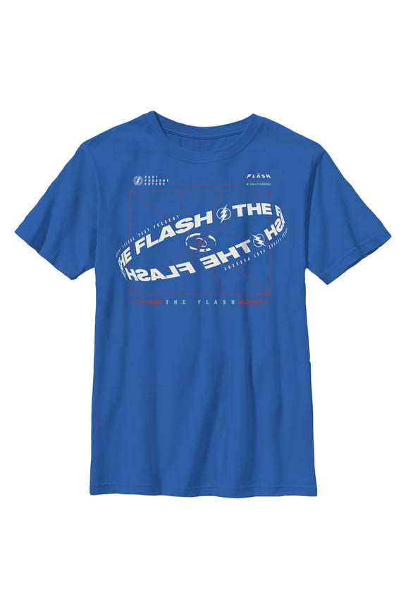 Boy's The Flash Multiverse Curved Logo Graphic Tee Royal Blue Medium