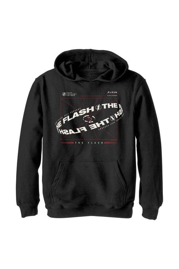 Boy's The Flash Multiverse Curved Logo Pull Over Hoodie Black X Large