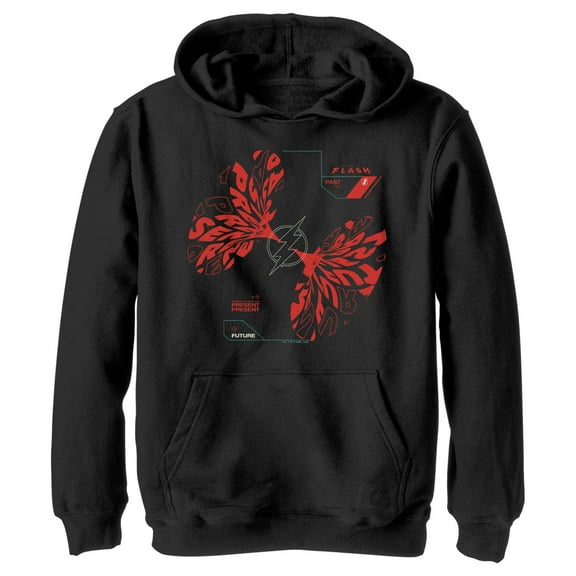 Boy's The Flash Past, Present, and Future Collage Pull Over Hoodie Black Small