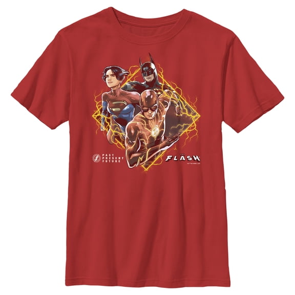 Boy's The Flash Past, Present and Future Superheroes  Graphic Tee Red Medium