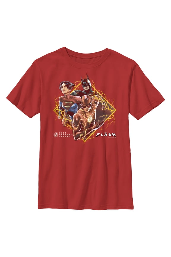 Boy's The Flash Past, Present and Future Superheroes  Graphic Tee Red Small