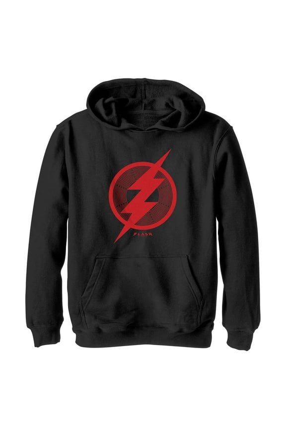 Boy's The Flash Red Lightning Bolt Symbol Pull Over Hoodie Black Medium