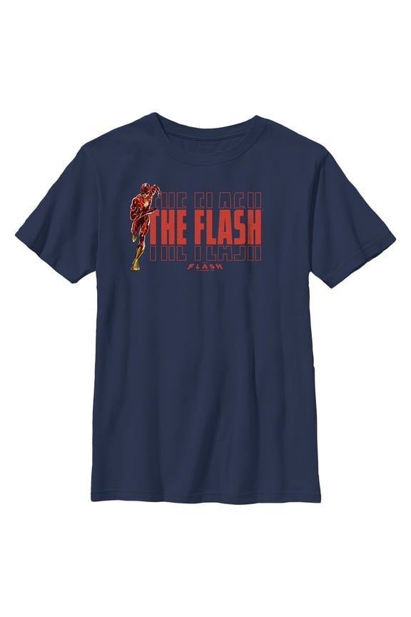 Boy's The Flash Speedster Barry Allen Logo Graphic Tee Navy Blue Large