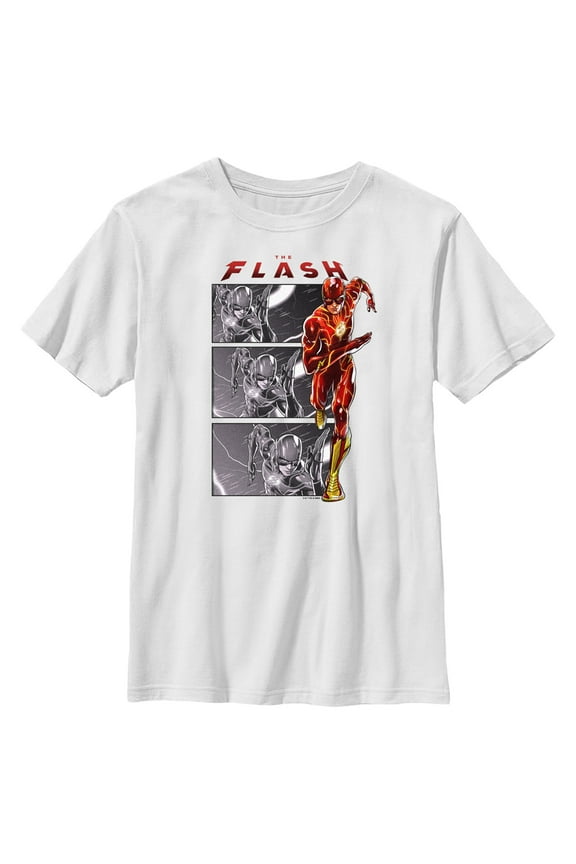 Boy's The Flash Speedster comics Book Panels Graphic Tee White Large