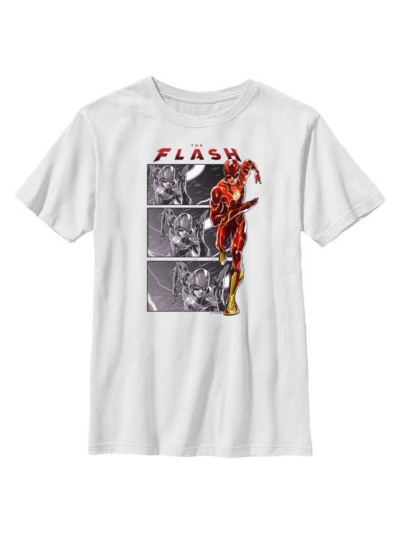 Boy's The Flash Speedster comics Book Panels Graphic Tee White X Large