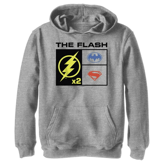 Boy's The Flash Team Members Logo Boxed  Pull Over Hoodie Athletic Heather Small