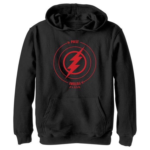 Boy's The Flash Time Travel Lightning Bolt Pull Over Hoodie Black X Large