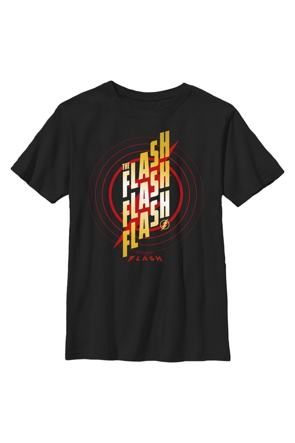 Boy's The Flash Triple Gold Logo Graphic Tee Black Large