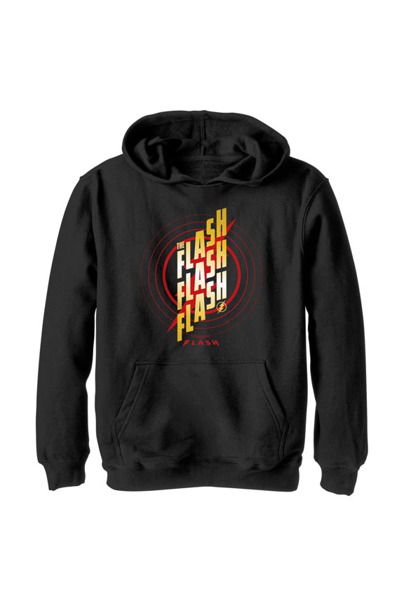 Boy's The Flash Triple Gold Logo Pull Over Hoodie Black Medium