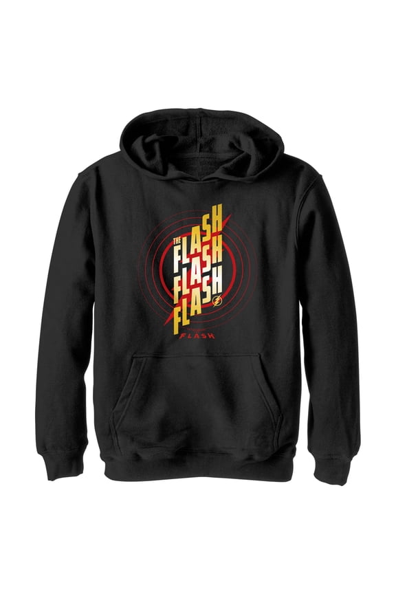 Boy's The Flash Triple Gold Logo Pull Over Hoodie Black X Large