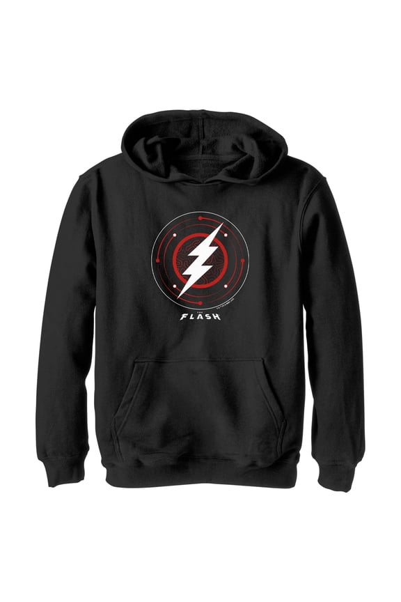 Boy's The Flash White Lightning Bolt Stamp Pull Over Hoodie Black Medium