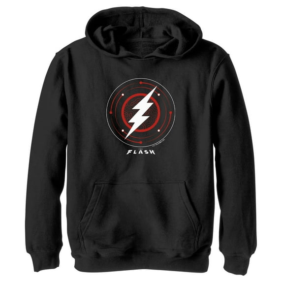 Boy's The Flash White Lightning Bolt Stamp Pull Over Hoodie Black Small
