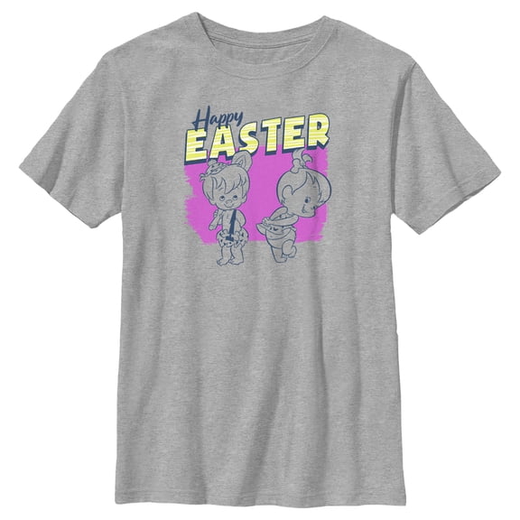 Boy's The Flintstones Pebbles and Bamm-Bamm Happy Easter Graphic Tee Athletic Heather Small