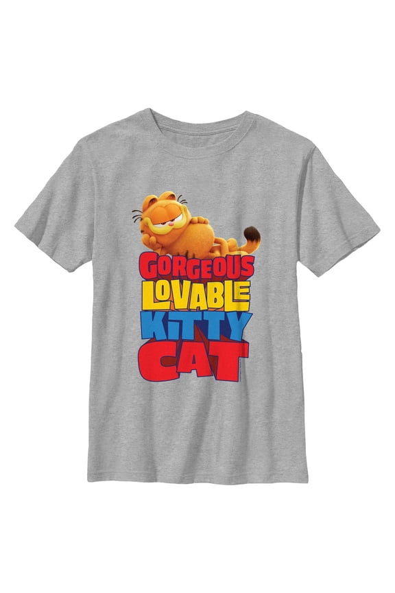 Boy's The Garfield Movie Gorgeous Loveable Kitty Cat Graphic Tee Athletic Heather Large