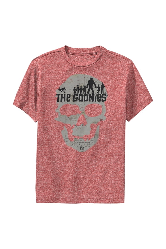 Boy's The Goonies Skull Map Logo Performance Graphic Tee Red Heather X Large