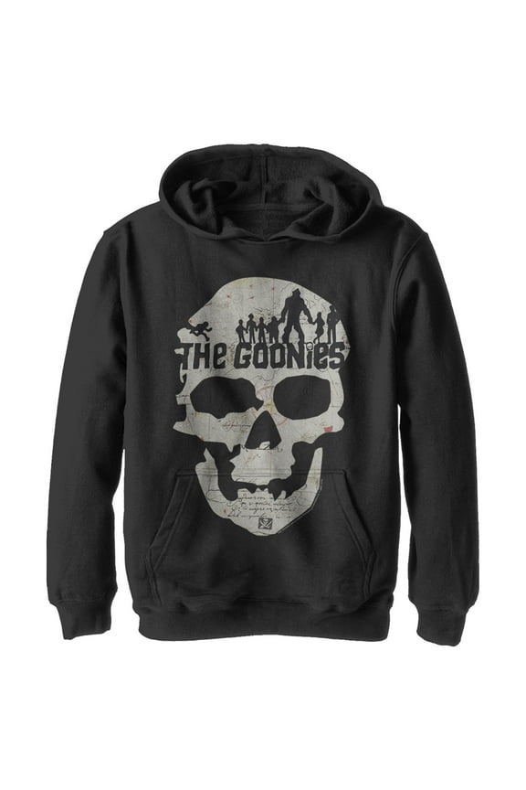 Boy's The Goonies Skull Map Logo Pull Over Hoodie Black X Large