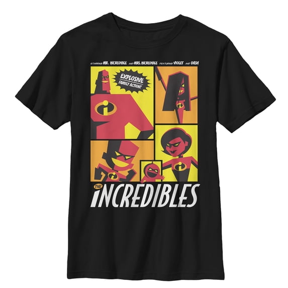 Boy's The Incredibles Starring Explosive Family Action Graphic Tee Black Large