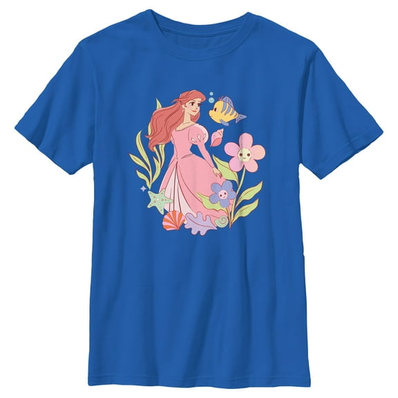 Boy's The Little Mermaid Ariel Cartoon Friends Graphic Tee Royal Blue Small