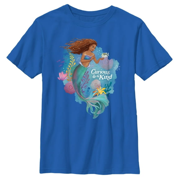 Boy's The Little Mermaid Ariel Curious & Kind Graphic Tee Royal Blue Medium