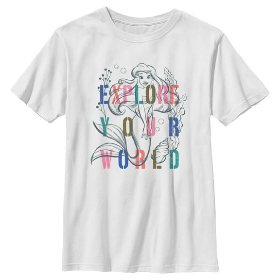 Boy's The Little Mermaid Ariel Explore Your World  Graphic Tee White Large