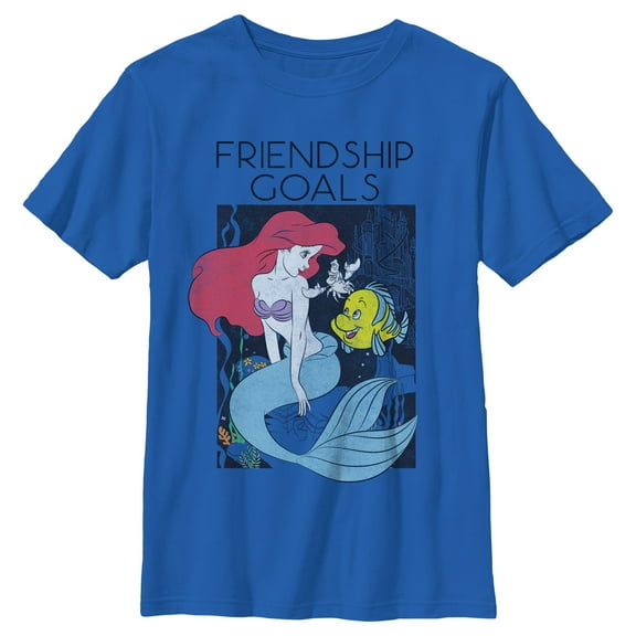 Boy's The Little Mermaid Ariel and Flounder Friendship Goals Graphic Tee Royal Blue X Small