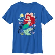 Boys The Little Mermaid Ariel and Flounder Sea Graphic Tee Royal Blue X Large